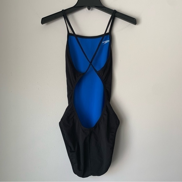 SPEEDO Solid Blue / Black Reversible Extreme Back Endurance One Piece Swimsuit - Picture 10 of 11